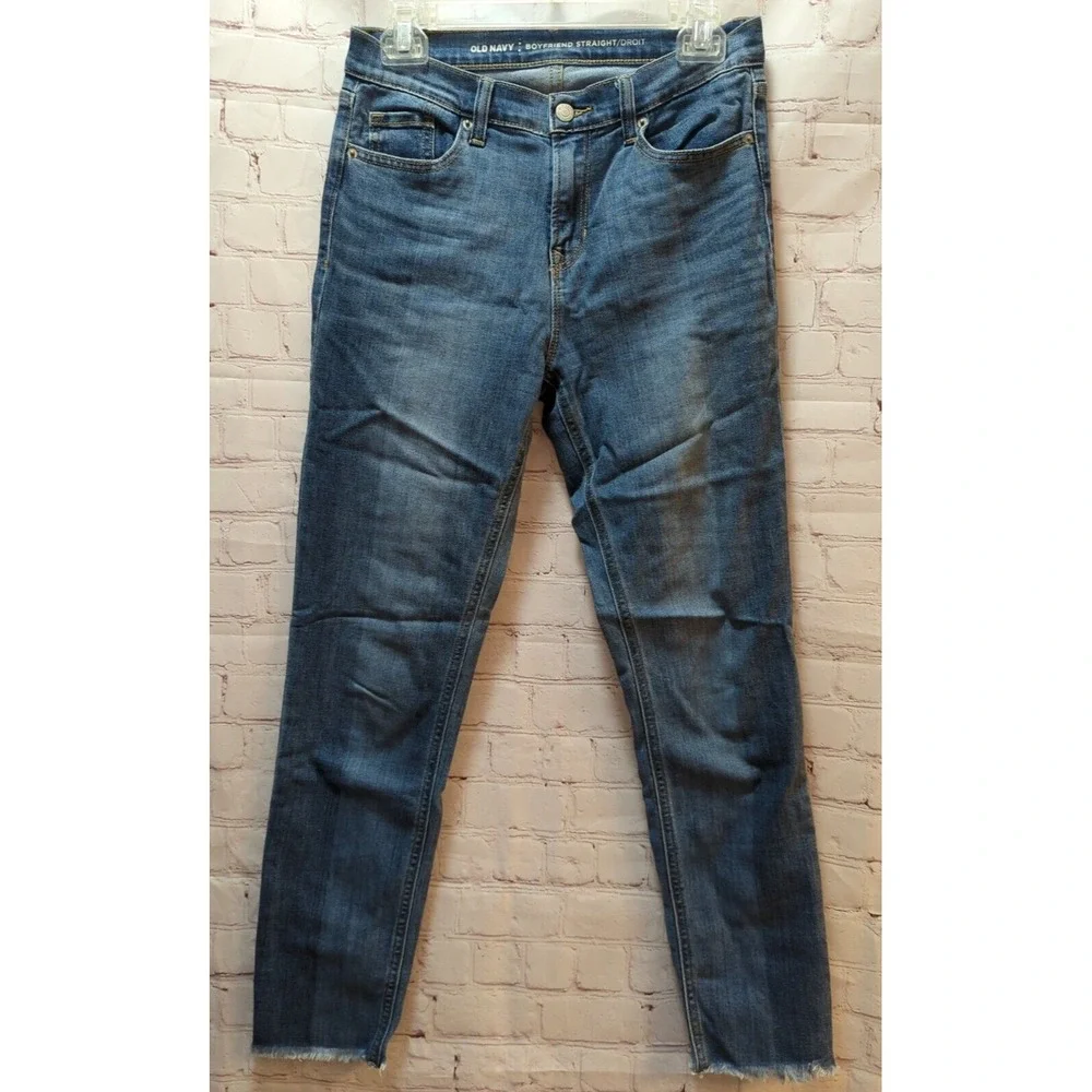 Old Navy blue jeans Boyfriend straight denim Women 4 tall mid rise ankle 2 tone